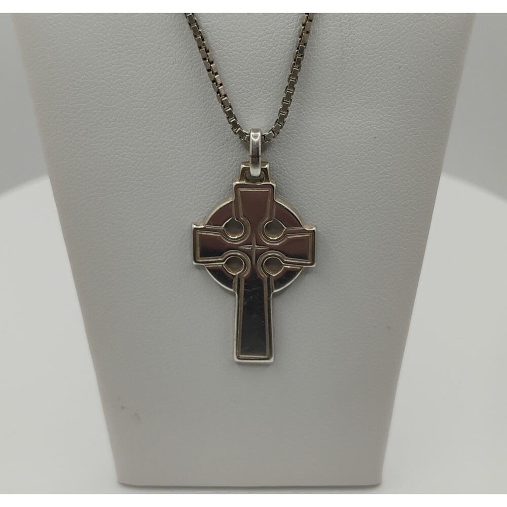 James Avery Retired Celtic Cross 1 1/2in Sterling Silver on 19-in Box Chain